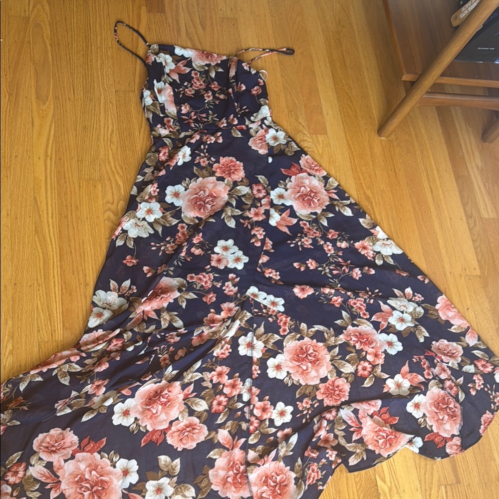 Lulu's Pink and Blue Floral Maxi Sundress